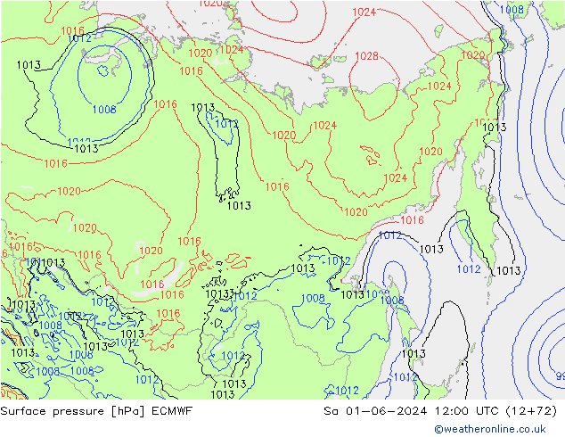 Surface pressure ECMWF Sa 01.06.2024 12 UTC