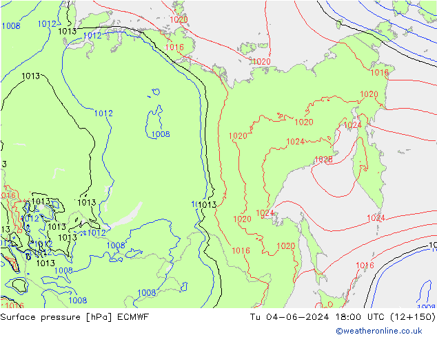 Surface pressure ECMWF Tu 04.06.2024 18 UTC