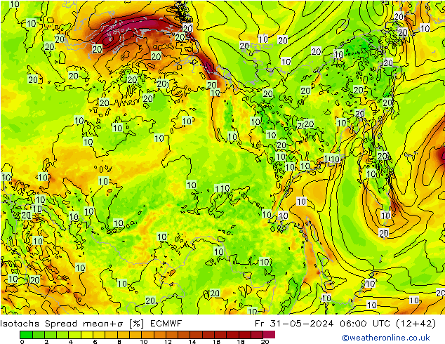 Isotachen Spread ECMWF vr 31.05.2024 06 UTC