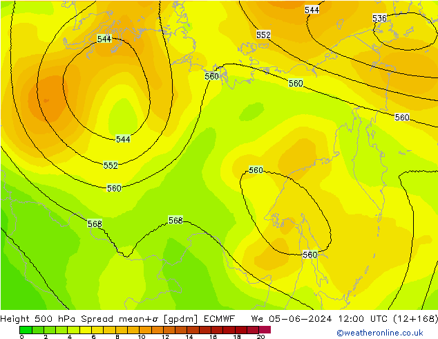 Geop. 500 hPa Spread ECMWF mié 05.06.2024 12 UTC