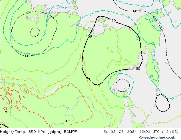 Height/Temp. 850 hPa ECMWF Ne 02.06.2024 12 UTC