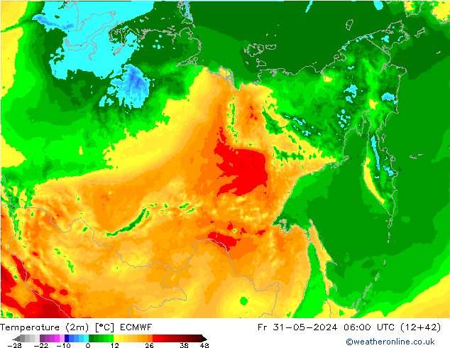 Temperatura (2m) ECMWF ven 31.05.2024 06 UTC