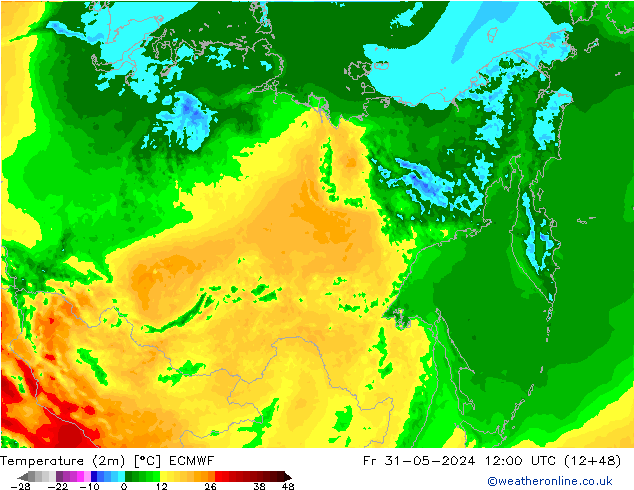 Temperatura (2m) ECMWF Sex 31.05.2024 12 UTC