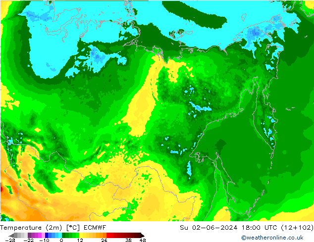 Temperature (2m) ECMWF Ne 02.06.2024 18 UTC