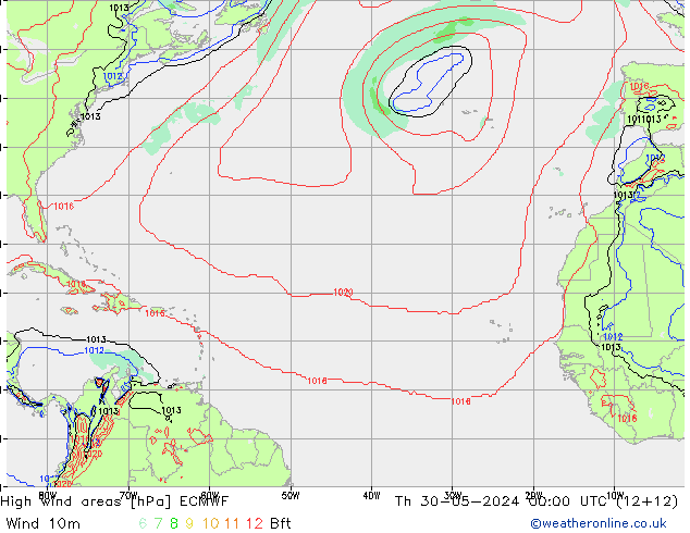 High wind areas ECMWF jeu 30.05.2024 00 UTC