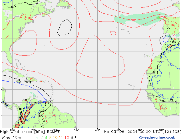 High wind areas ECMWF пн 03.06.2024 00 UTC