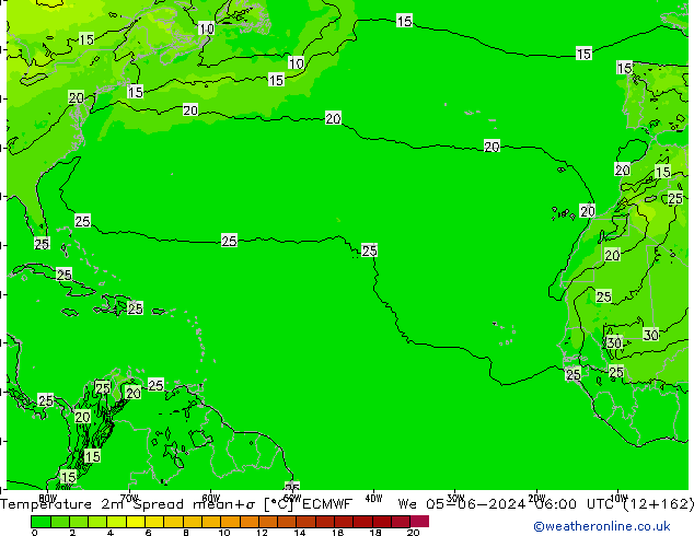 Temperatura 2m Spread ECMWF mié 05.06.2024 06 UTC