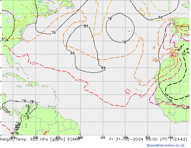 Height/Temp. 925 гПа ECMWF пт 31.05.2024 06 UTC