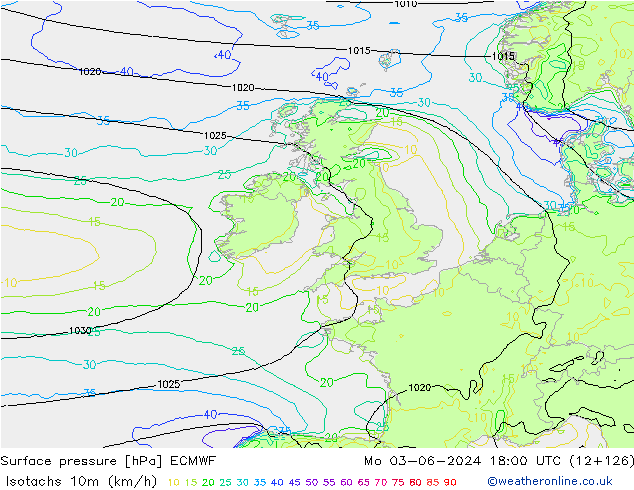 Isotachs (kph) ECMWF Mo 03.06.2024 18 UTC