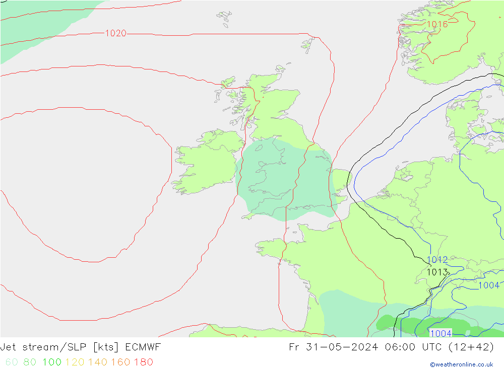 Jet stream ECMWF Sex 31.05.2024 06 UTC