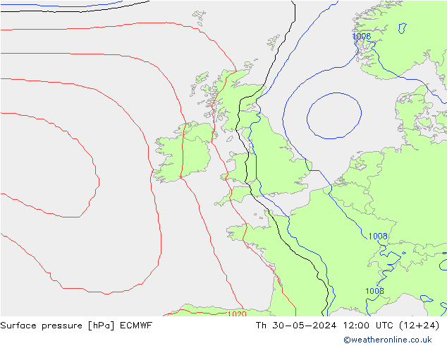 Atmosférický tlak ECMWF Čt 30.05.2024 12 UTC