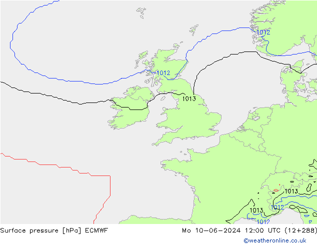 Surface pressure ECMWF Mo 10.06.2024 12 UTC