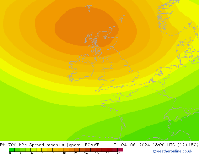 RH 700 hPa Spread ECMWF Tu 04.06.2024 18 UTC