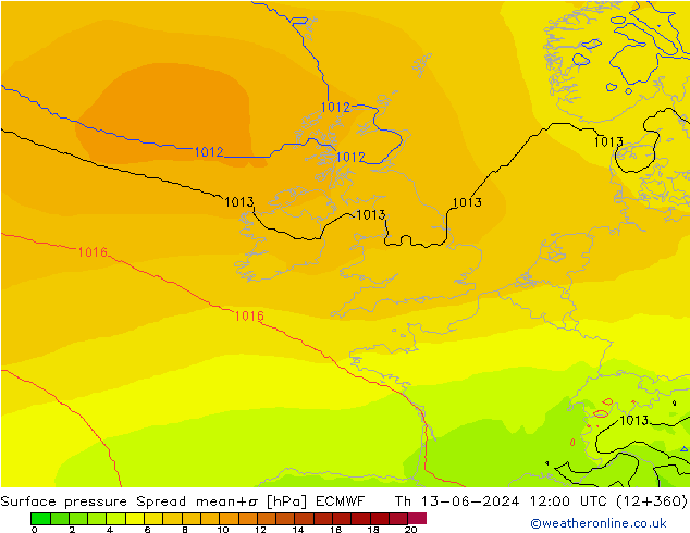 ciśnienie Spread ECMWF czw. 13.06.2024 12 UTC