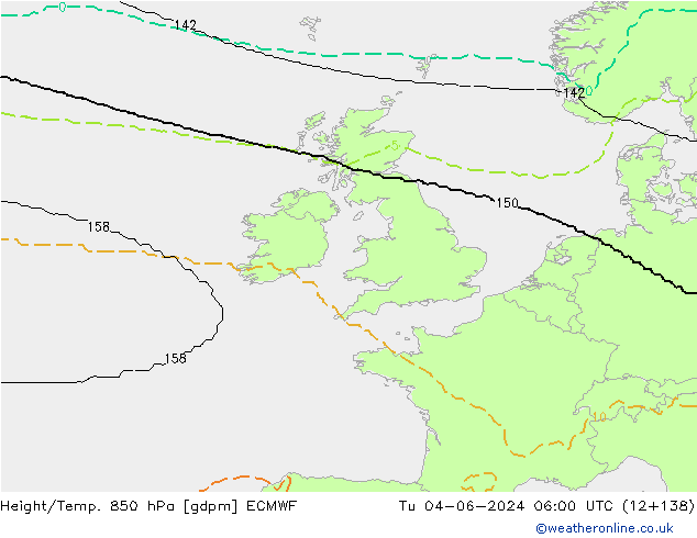 Géop./Temp. 850 hPa ECMWF mar 04.06.2024 06 UTC