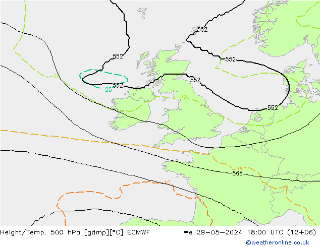 Height/Temp. 500 hPa ECMWF We 29.05.2024 18 UTC