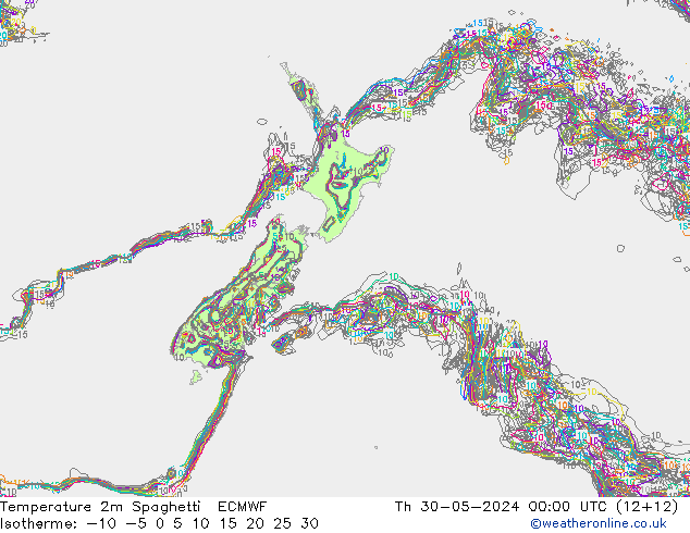 température 2m Spaghetti ECMWF jeu 30.05.2024 00 UTC