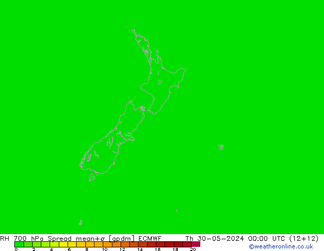 Humidité rel. 700 hPa Spread ECMWF jeu 30.05.2024 00 UTC