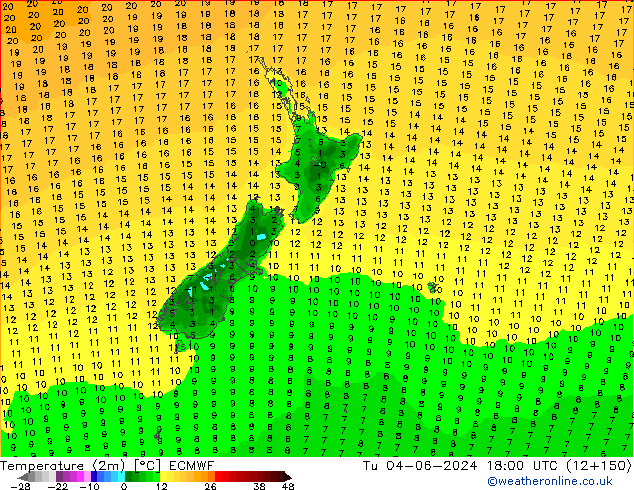 Sıcaklık Haritası (2m) ECMWF Sa 04.06.2024 18 UTC