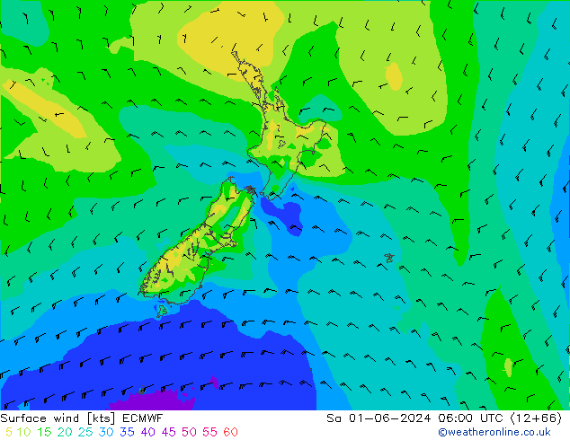 ветер 10 m ECMWF сб 01.06.2024 06 UTC