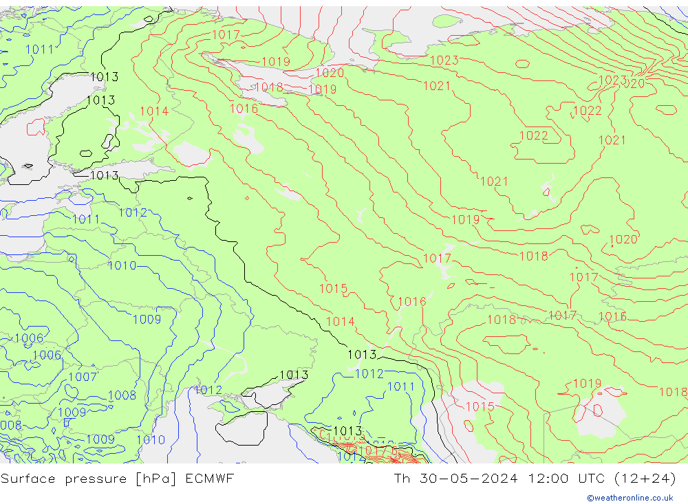 Atmosférický tlak ECMWF Čt 30.05.2024 12 UTC