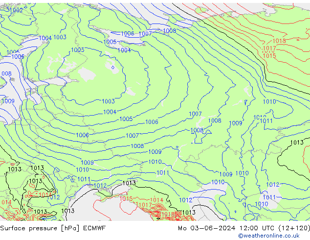 Presión superficial ECMWF lun 03.06.2024 12 UTC