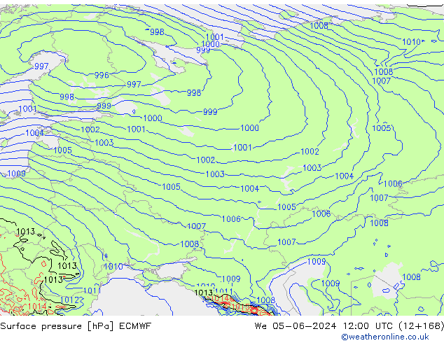 Presión superficial ECMWF mié 05.06.2024 12 UTC