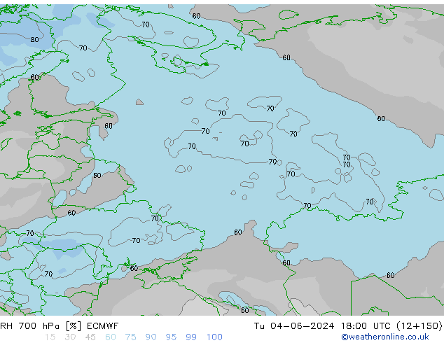 RH 700 hPa ECMWF Tu 04.06.2024 18 UTC