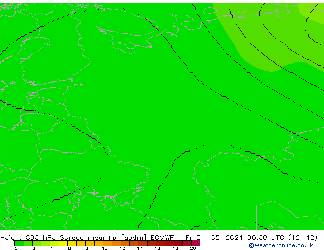 500 hPa Yüksekliği Spread ECMWF Cu 31.05.2024 06 UTC