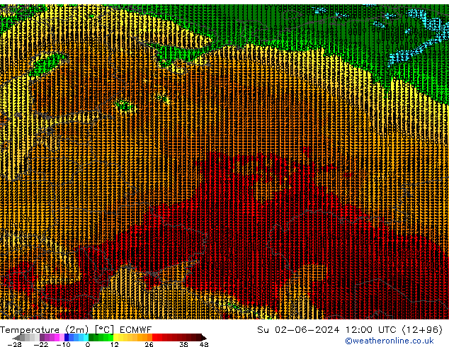 Temperaturkarte (2m) ECMWF So 02.06.2024 12 UTC