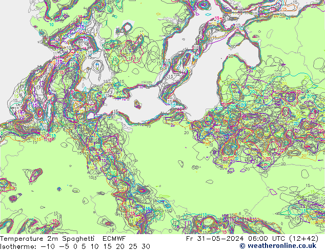 Temperature 2m Spaghetti ECMWF Pá 31.05.2024 06 UTC