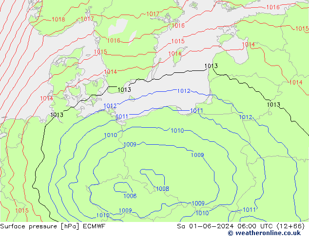 pressão do solo ECMWF Sáb 01.06.2024 06 UTC