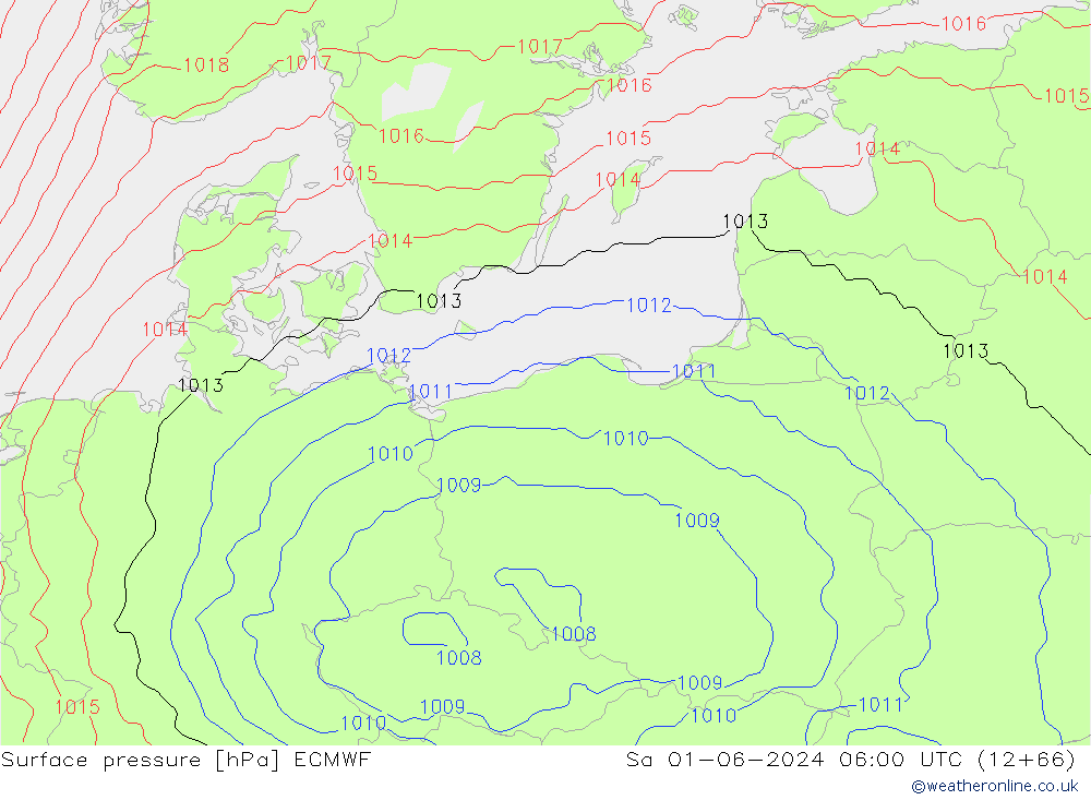 Presión superficial ECMWF sáb 01.06.2024 06 UTC