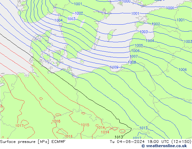 ciśnienie ECMWF wto. 04.06.2024 18 UTC