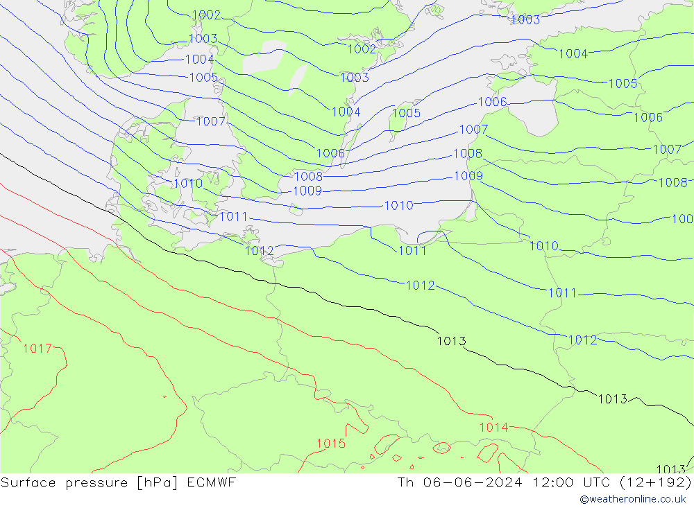 Luchtdruk (Grond) ECMWF do 06.06.2024 12 UTC