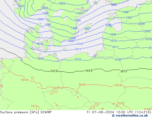 Surface pressure ECMWF Fr 07.06.2024 12 UTC