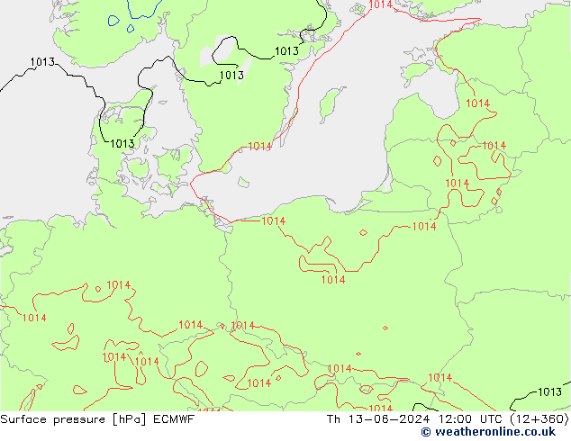 Presión superficial ECMWF jue 13.06.2024 12 UTC