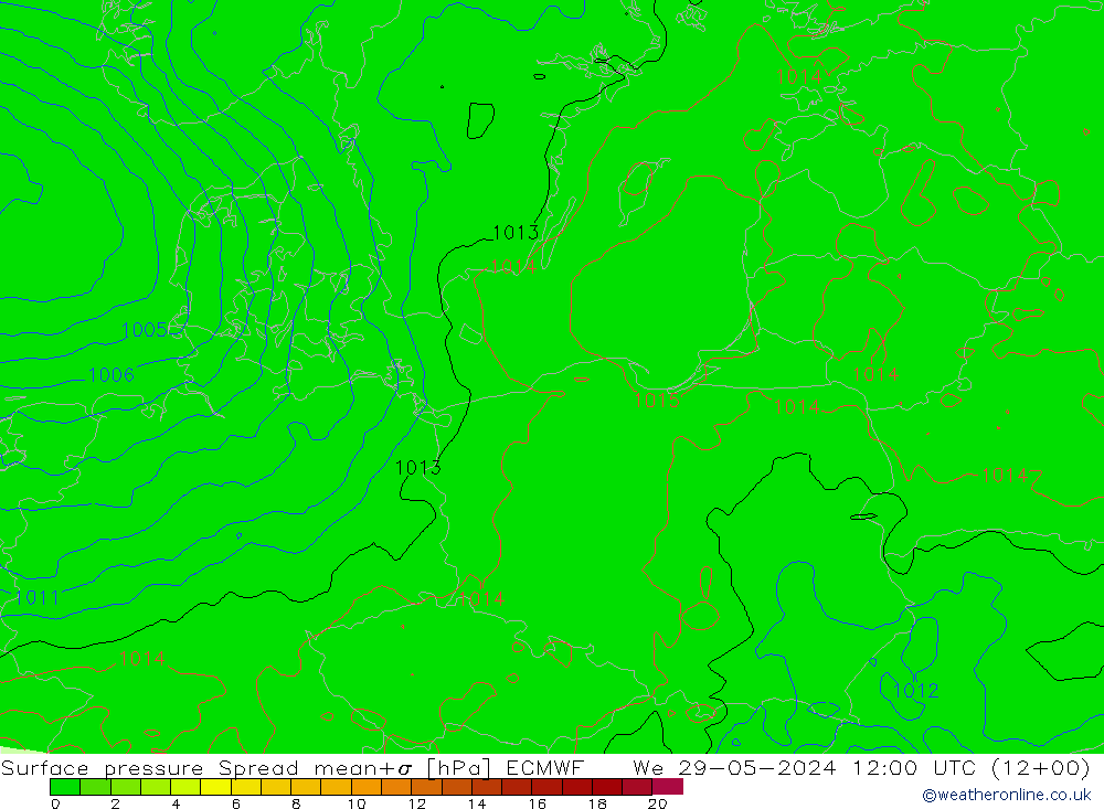 pressão do solo Spread ECMWF Qua 29.05.2024 12 UTC