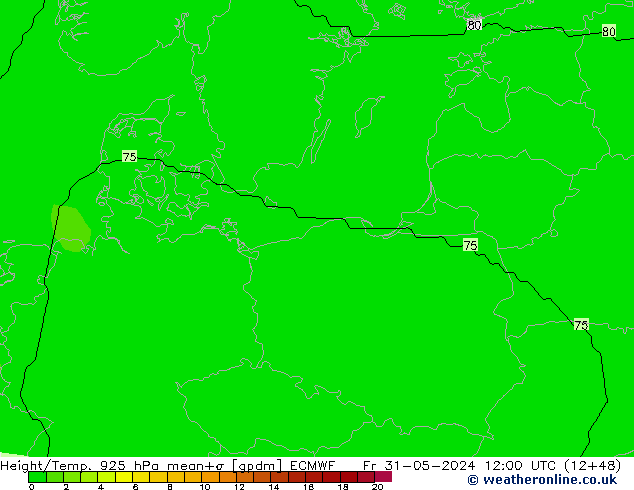 Hoogte/Temp. 925 hPa ECMWF vr 31.05.2024 12 UTC