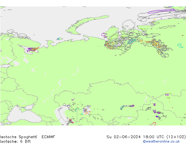 Isotachs Spaghetti ECMWF Вс 02.06.2024 18 UTC