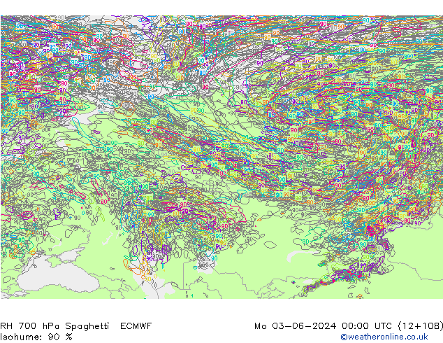 RH 700 hPa Spaghetti ECMWF Mo 03.06.2024 00 UTC