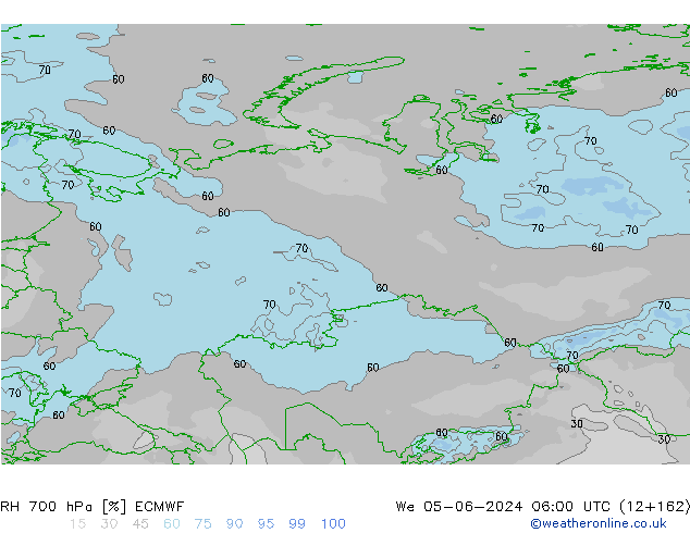 RH 700 hPa ECMWF Qua 05.06.2024 06 UTC