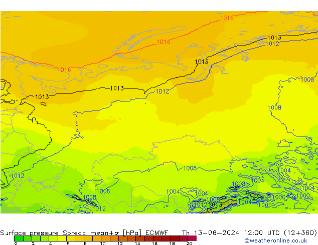 pression de l'air Spread ECMWF jeu 13.06.2024 12 UTC