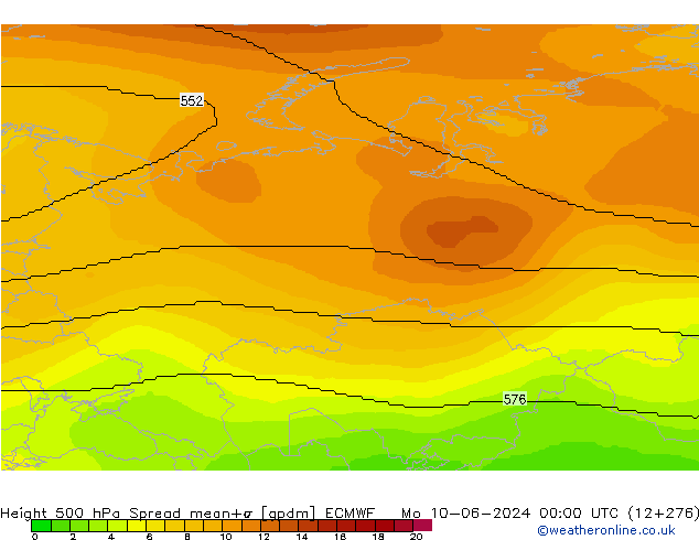 Geop. 500 hPa Spread ECMWF lun 10.06.2024 00 UTC