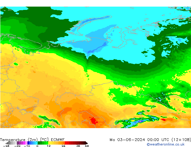 карта температуры ECMWF пн 03.06.2024 00 UTC