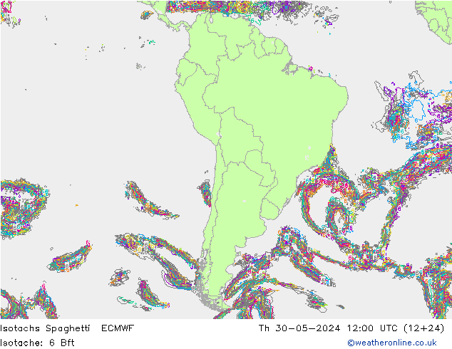 Isotachs Spaghetti ECMWF чт 30.05.2024 12 UTC