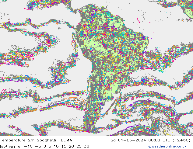 Temperature 2m Spaghetti ECMWF So 01.06.2024 00 UTC