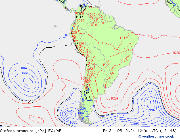 Presión superficial ECMWF vie 31.05.2024 12 UTC