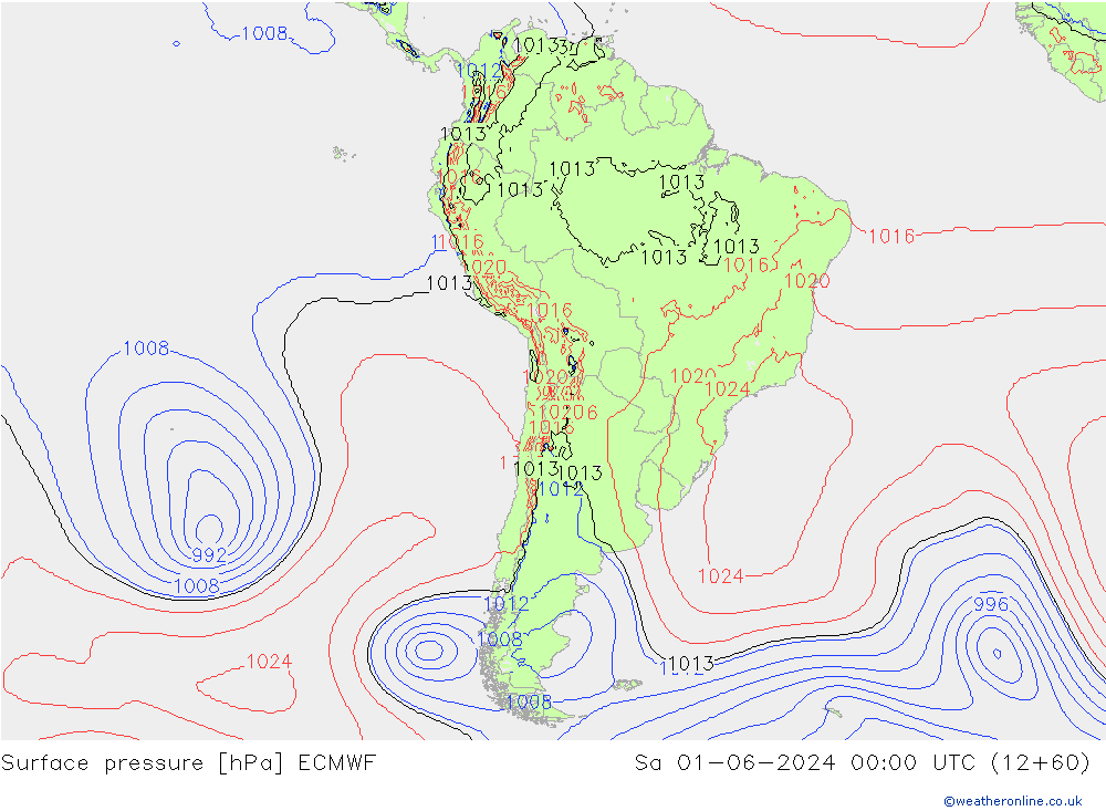 Surface pressure ECMWF Sa 01.06.2024 00 UTC