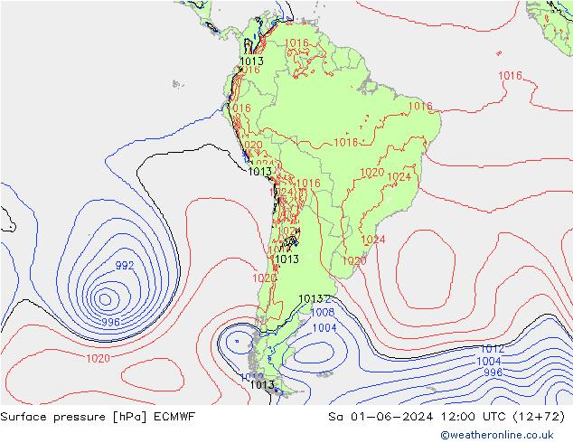 pressão do solo ECMWF Sáb 01.06.2024 12 UTC